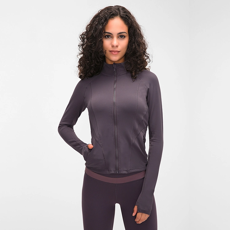 Women Spandex Zipper Jacket Blank Long Sleeve Cycling Jersey Gym Fitness Yoga Top